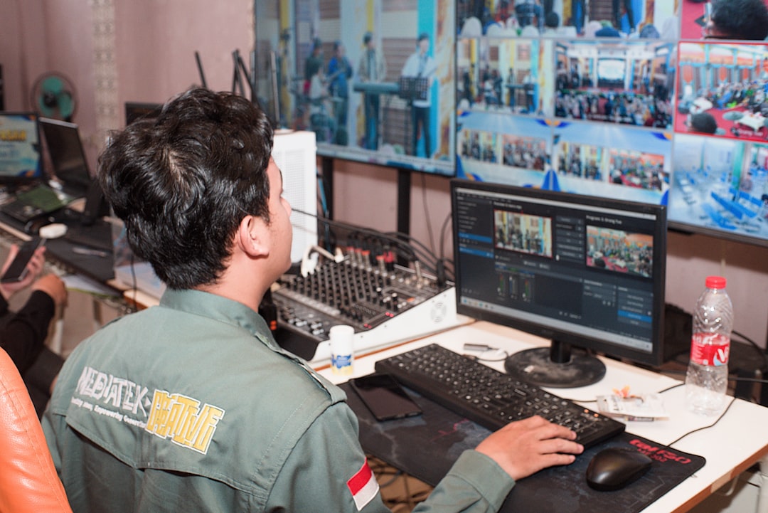 An operator at a monitoring station showing multiple camera views